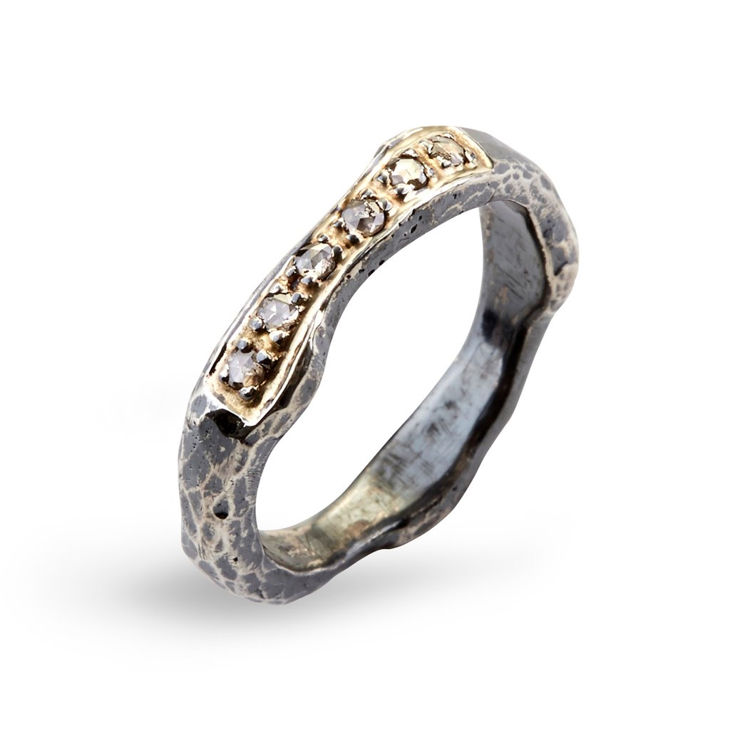 Heritage Golden Wave Ring i Sølv med Guld og Diamanter